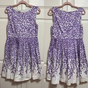 Talbots Purple and White Leaf Print Midi Dress
